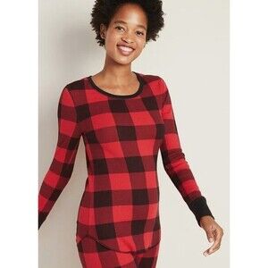 Old Navy Women's Red Buffalo Plaid Print Thermal Base Layer T -Shirt Medium Tall